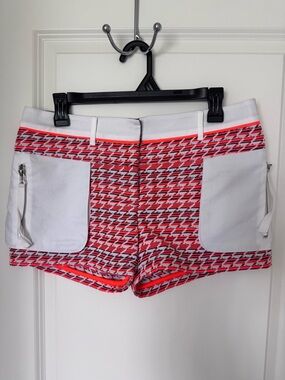 L.A.M.B. By Gwen Stefani Houndstooth Jacquard Shorts, Mandarin/White